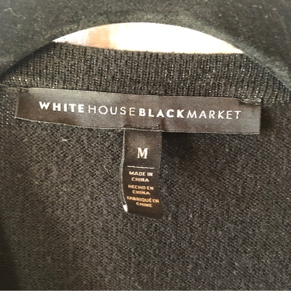 White House Black Market long black open cardigan tiny metallic flecks size M - Picture 4 of 8